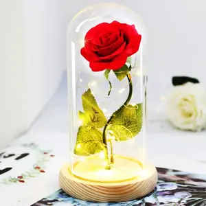 Artificial Rose Flower Glass Shade Night Light LED Fake Flower Valentine's Day Birthday Gift Wedding Decor  Home Decoration