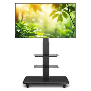 Swivel Rolling TV Stand, Height Adjustable Mobile TV Cart for 40-75 Inch Flat/Curved TVs, Height Adjustable Corner Floor TV Stand for Bedroom, Living Room, Home Office, Black