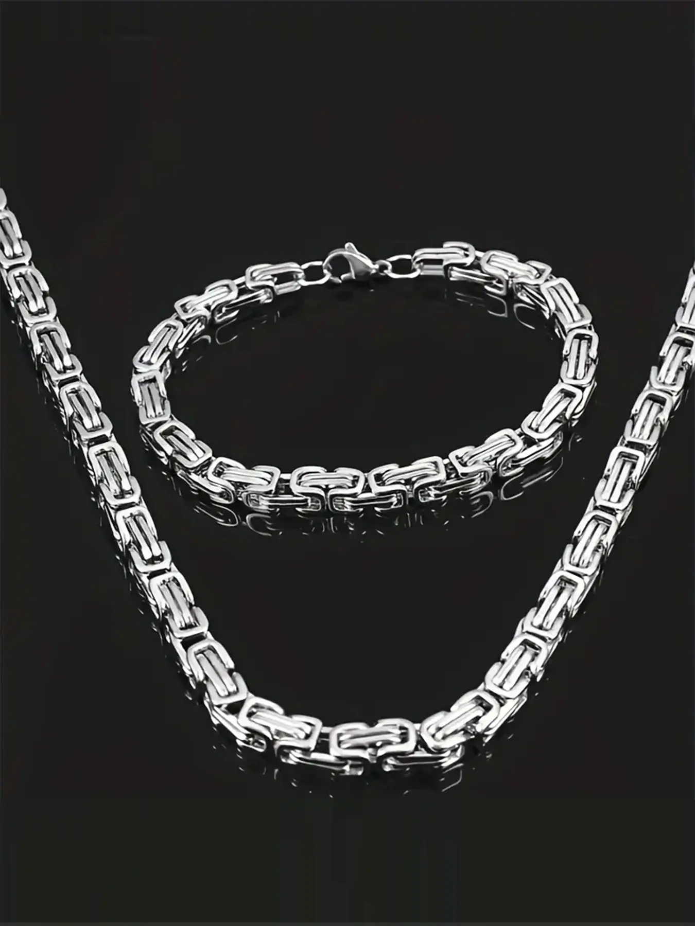 Men's Stainless Steel Necklace and Bracelet Set, Punk Style Edgy Design Byzantine Chain Jewelry, Fashionable Jewelry Set, All-Season Fashion Accessories