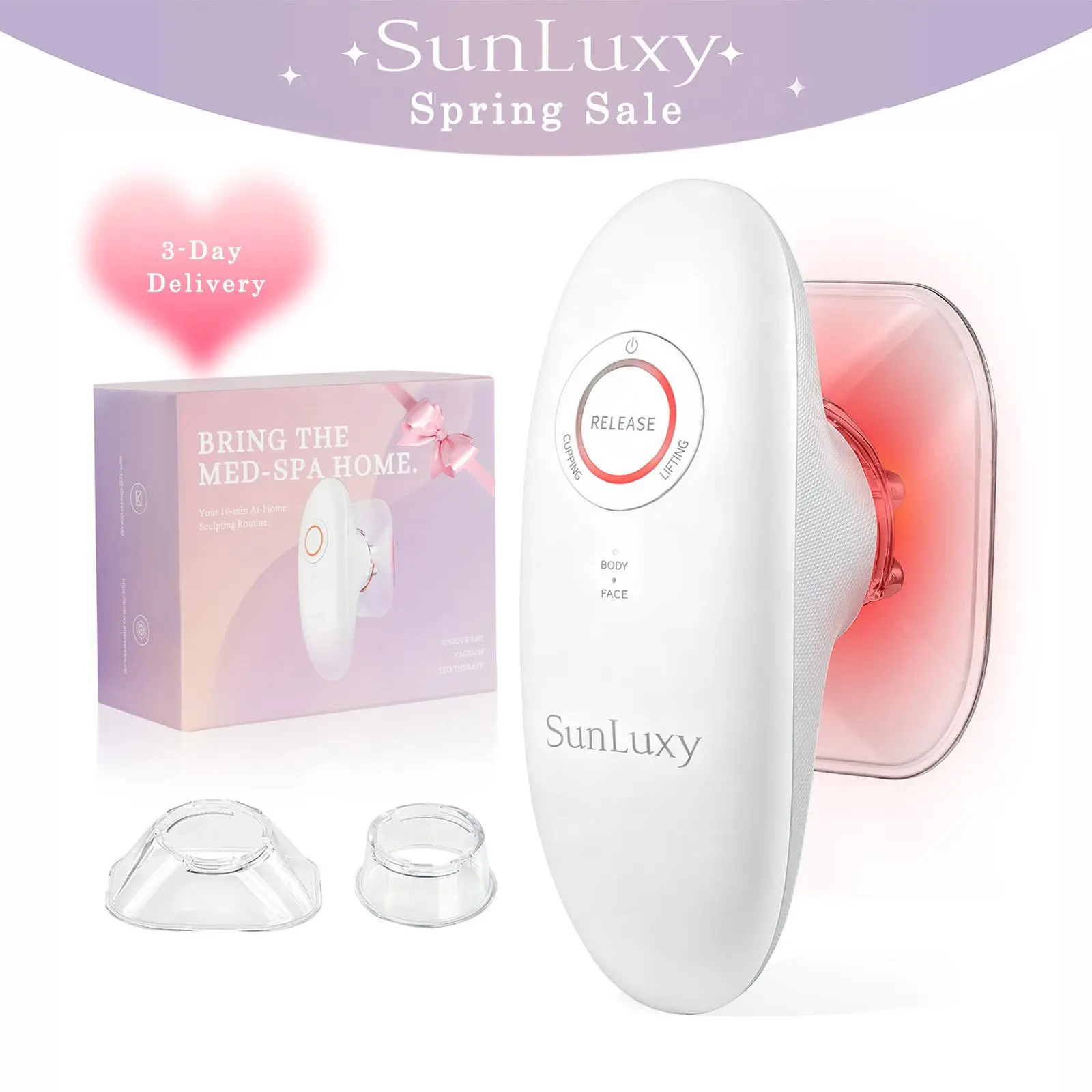 3-in-1 Battery-Powered Red Light Therapy & Cupping Facial Beauty Device - Portable Massager with 3 Power Levels, Dual Suction Cups for Skin Texture Enhancement, Facial Firming, Circulation Promotion, Youthful Glow, Batteries, Fastcharging, Ergonomic, 3 Mi