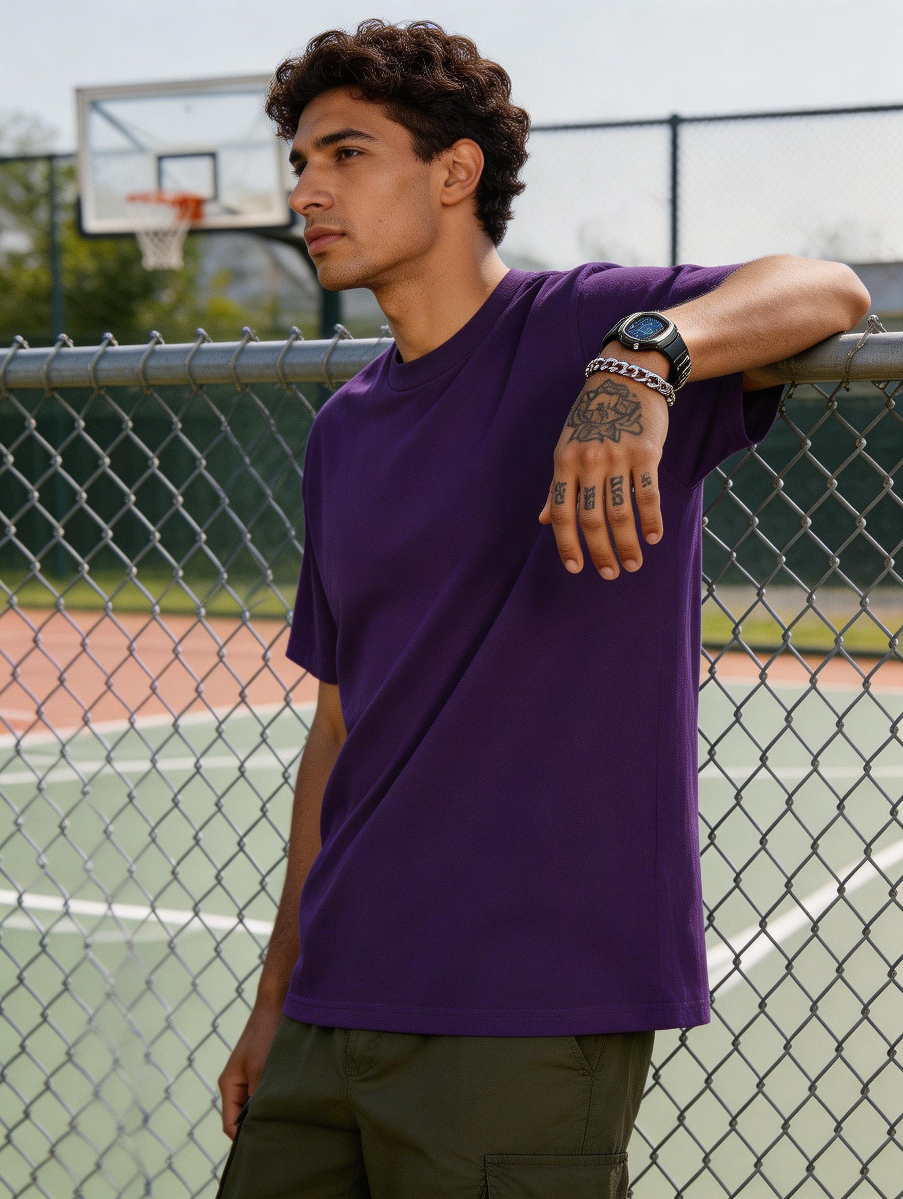 2026 Coachella Essential Purple Cotton T-Shirt, Unisex Oversized Heavyweight Tee, Festival Streetwear for Men & Women