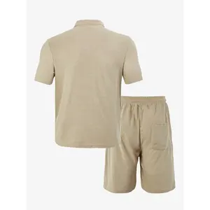 Two-piece Set Men's Gingham Print Short Sleeve Shirt & Drawstring Waist Shorts, Regular Fit Casual Button Up Top & Pocket Shorts, Men's Summer Clothes, Shortsleeve Menswear, Casual Lounge Set, Tropical Summer Clothing Set, Matching Clothing Set