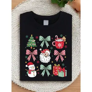 Christmas Season T-Shirt, Christmas Vibes Women Shirts, Coquette Christmas Tee, Christmas Santa Gift, Christmas Bow Matching Shirts, Christmas Lights Tees. SH-913