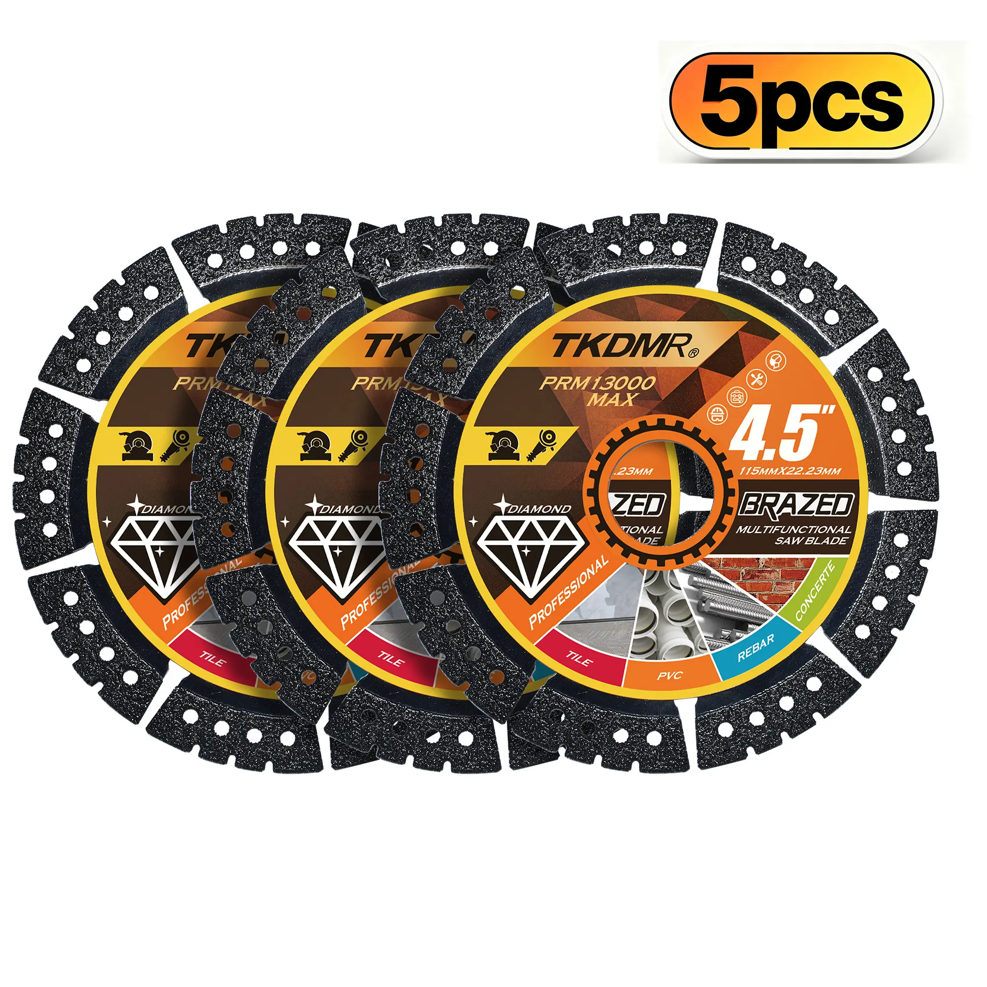 Diamond Blades 5/10/20-Pack 4.5" Diamond Multi-Purpose Saw Blades - Heavy Duty Angle Grinder Discs for Cutting Marble/Quartz/Stone/Tile/Metal/Plastic (Black Teeth)