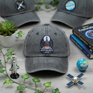 Artemis II Space Mission Embroidered Hat, NASA Inspired Rocket Ship Baseball Cap, Minimalist Astronaut Dad Hat