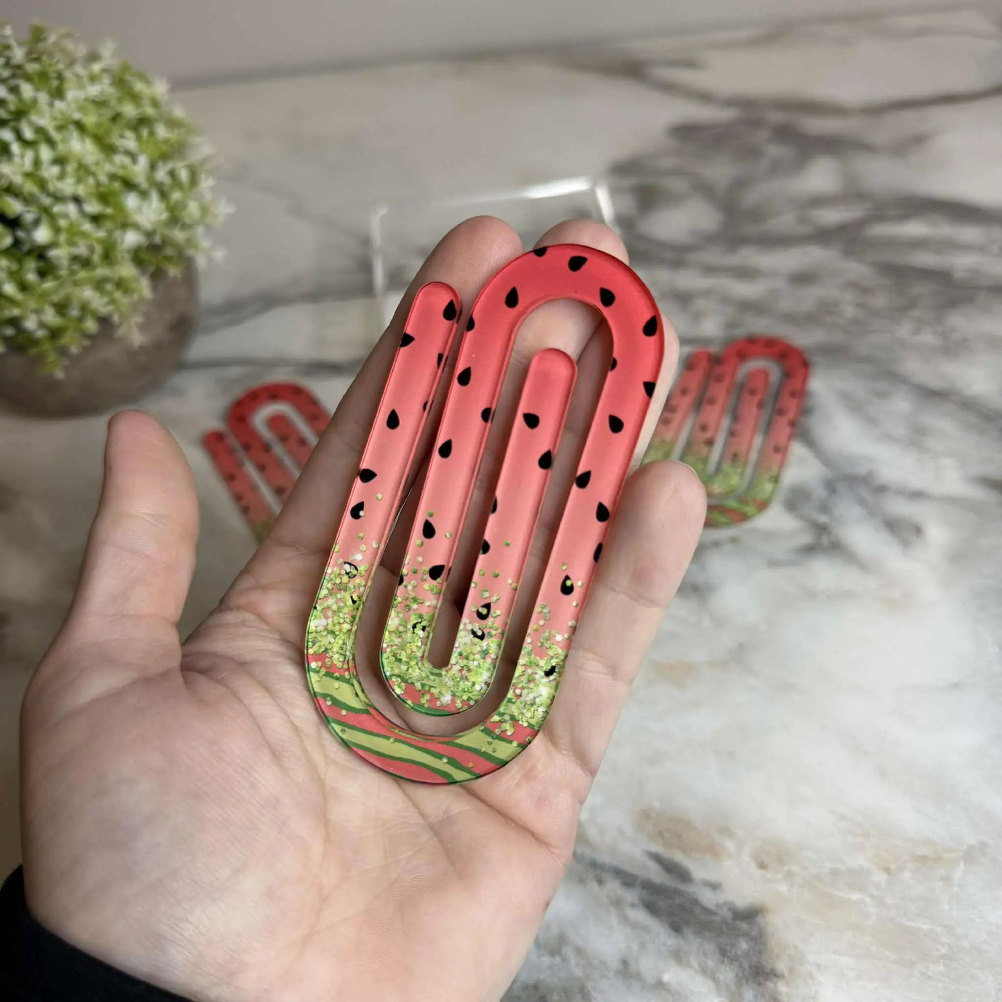 Jumbo Paperclip - Watermelon Glitter, Regular, 0.4oz, 3.85”x1.75”, Bookmark, Ready to Ship, Fun New Addition