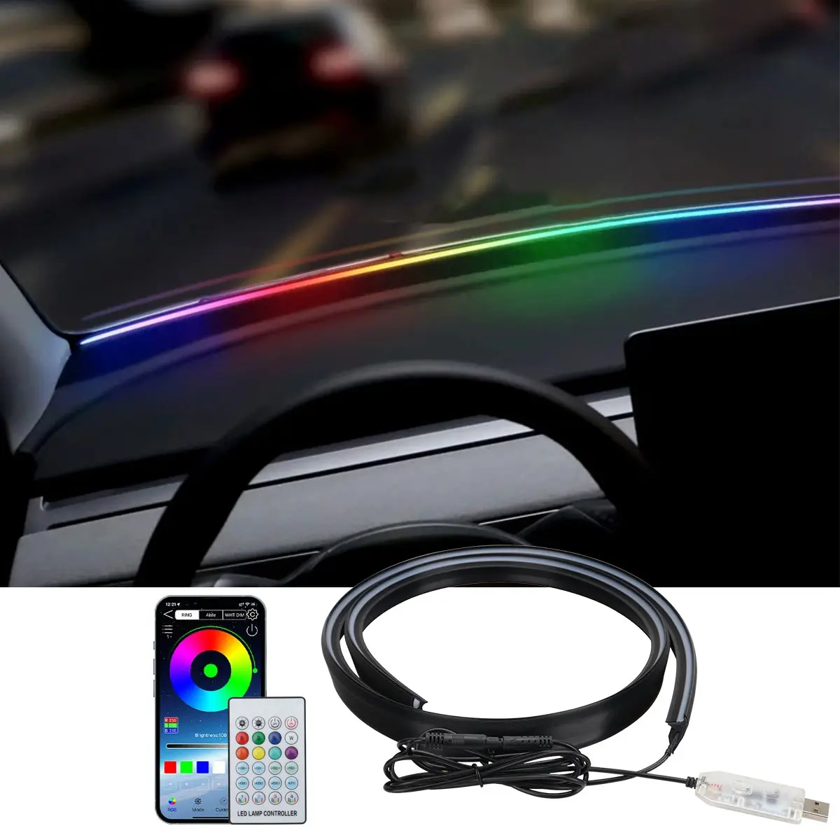 universal car soundproof light strip, dashboard LED atmosphere light strip, car ambient light, 59 in hidden interior atmosphere light, RGB music light, car center dashboard decorative light, Rgb Atmosphere Lights, Car Interior Lighting, Led For Car