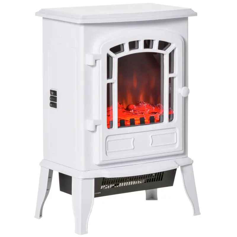 HOMCOM 22" Free-Standing Electric Fireplace Stove Heater - ABS, Realistic Flame Effect, Overheat Safety Protection, Anti-Scalding, 750W/1500W Dual Power, Independent of Heat, 15.25" W x 9.5" D x 22.25" H White Heater for Cold Weather