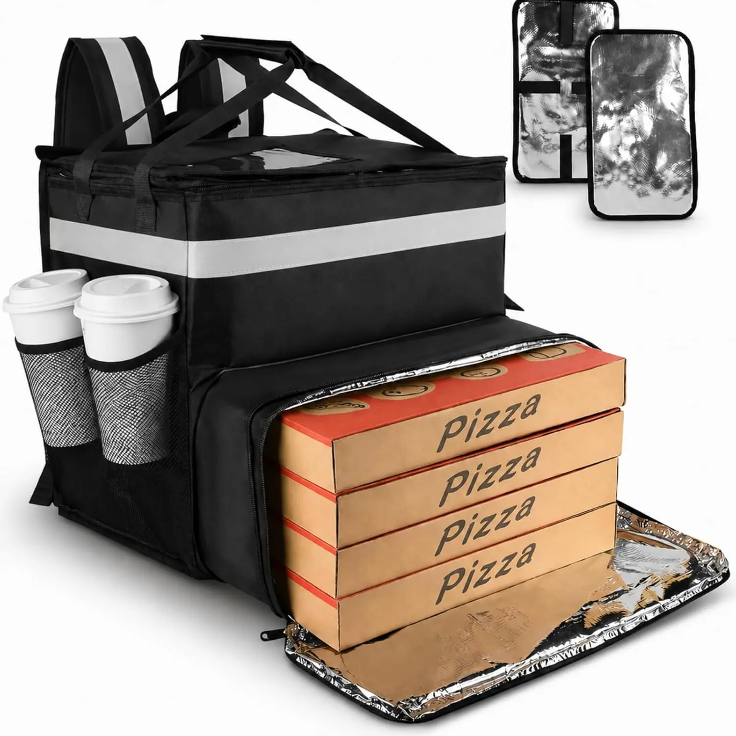 Delivery Backpack, Large Insulated Pizza Delivery Bag for DoorDash/ Eats, Expandable Hot/Cold  Carrier with Cup Holders & Reflective Strip for   Delivery
