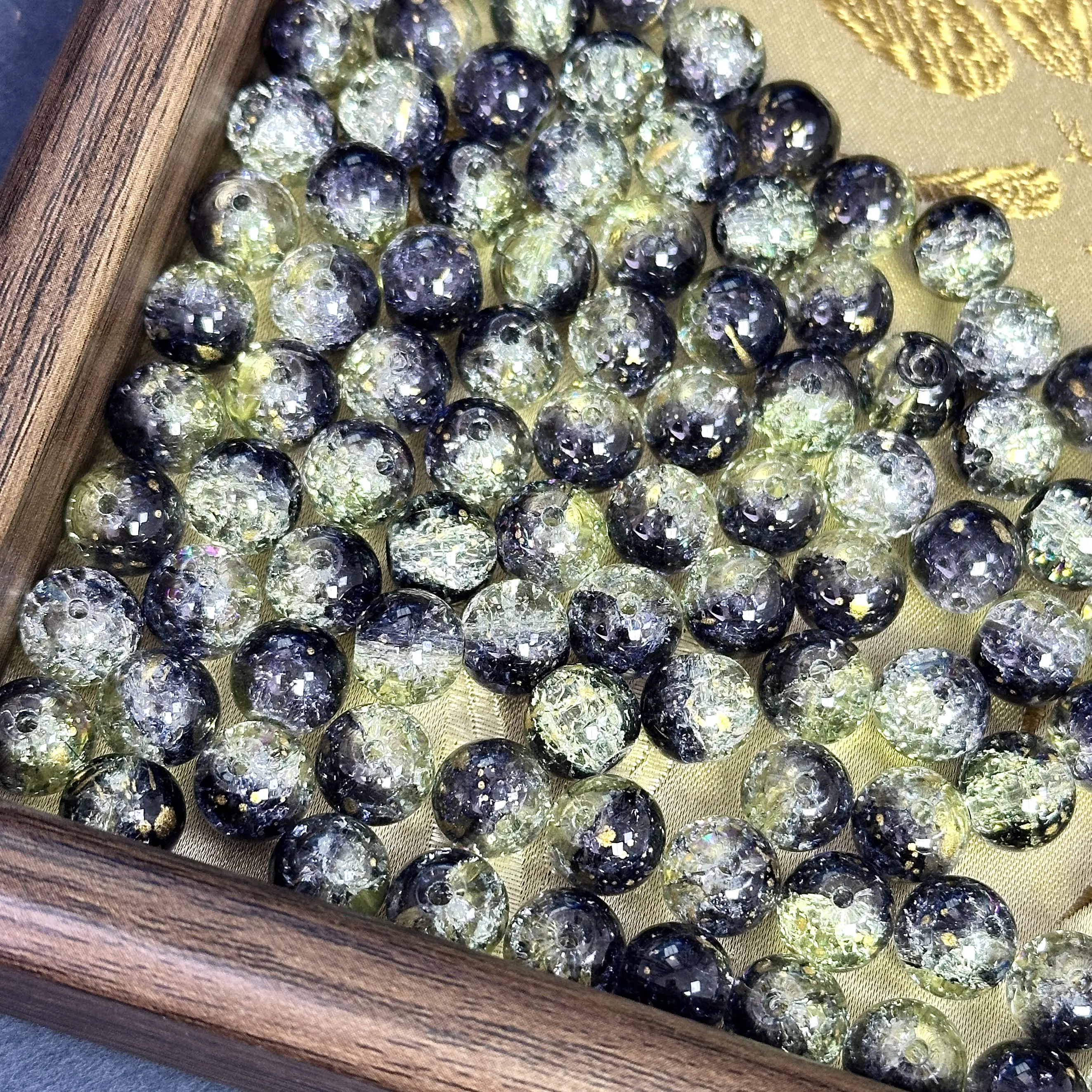 【DIY04】10mm Two-tone With Gold Decorate Crackle Bead 50ml
