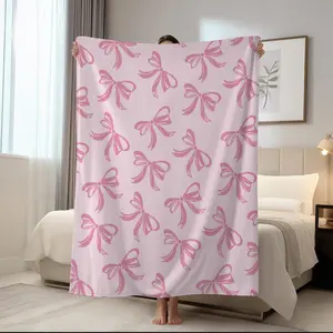 1pc y2k pink bow tie blanket, pink bow tie printed blanket, comfortable and soft nap envelope small cover blanket, multi-purpose blanket, suitable for sofas, beds, cars, rooms, offices, camping, exquisite gift blankets, Bowknot Design Blanket