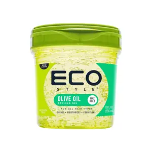 Eco Style Olive Oil Hair Styling Gel - 8 oz Hydrating Scalp Care Routine Essential, Frizz Tamer, Split End Repairer, Nourishing Weightless Long Lasting Hold, Ideal for Natural Hairstyles & Defined Curls (Hair Care Tips Included)