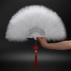 Chinese Style Feather Folding Fan Thickened Dance Fan Kung Fu Fan Stage Performance Prop Handheld Fan Photography Decoration Decoration Items