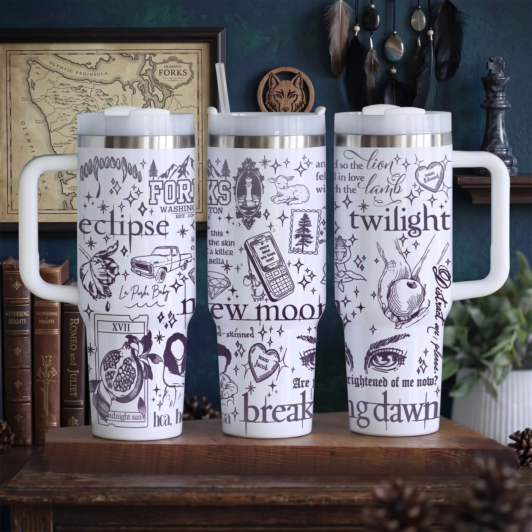 Twilight 40oz Engraved Tumbler, Fantasy Tumbler With Handle, Vampire Coffee Mug, Stainless Steel 40oz Tumbler, Gift For Movie Fan