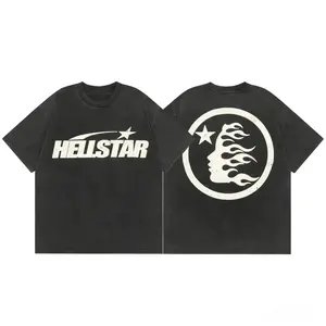 2026 Viral Trend Hellstar Classic Logo Vintage Wash Heavyweight Cotton T‑Shirt, Y2K Streetwear Unisex Casual Breathable Oversized Tee for Men Women Teens