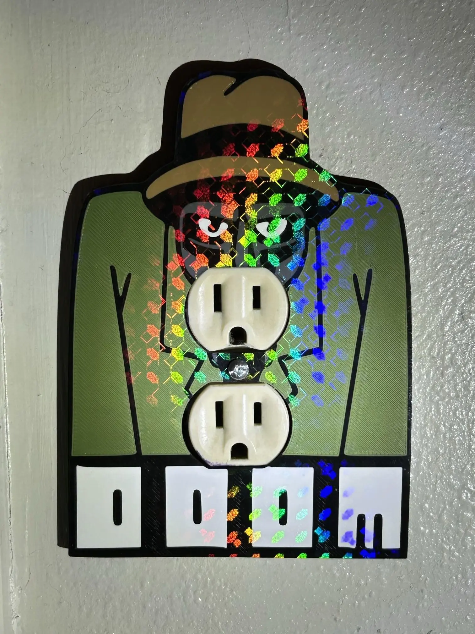 MF DOOM Holographic Design Single Outlet Cover, Decorative Indoor Home Improvement Electrical Accessory, Vibrant Unique Shine Accent
