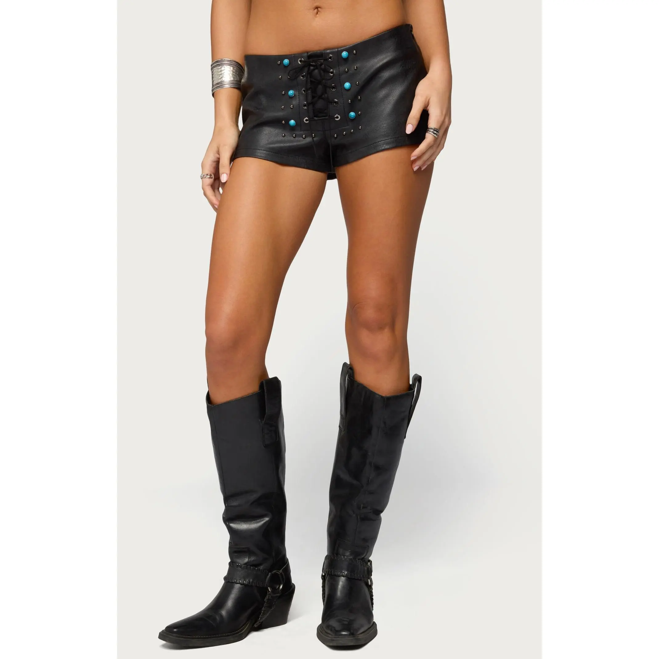 Edikted Women's Jessica Lace Up Faux Leather Micro Shorts