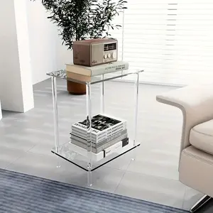 ADISEN transparent simplicity Nightstands Transparent  ,storage frame Acrylic Narrow Side Table for Small Spaces, Acrylic Drink Table for Small Spaces, 12.99"×10.63"×1.18 inch,for Living Room, Round, Clear Skinny Nigh