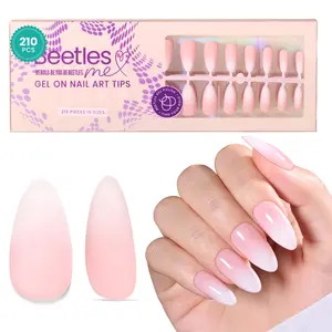Beetles French Tip Press-On Nails – Pink, Nude & Brown Ombre French Tips, 4-in-1 False Nail Tips in 15 Sizes for Easy DIY Manicure, No Filing Needed, Reusable & Durable for Salon-Quality Nails