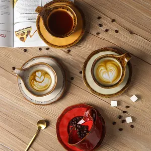 Set of Ceramic Leopard Print Cup and Saucer Drinkware, Microwave and Dishwasher Safe, French Vintage Style for Tea Espresso Latte, Kitchen or Coffee Shop Use, Coffee Cups