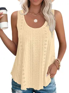 Women's Hollow Out Round Neck Ruffle Vest, Fashionable Comfort Design, Ideal for Casual Wear, Perfect Gift Choice