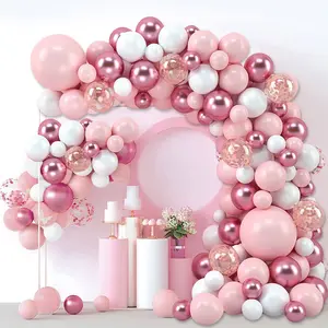 Macaroon Pink Balloon Garland Arch Kit,127pcs Pink white Latex Balloon,Wedding Confetti Balloon,Girls Birthday Baby Shower Balloon Decoration