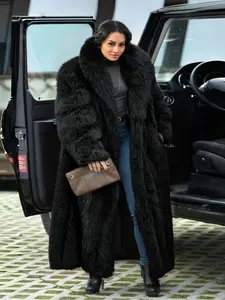 [Plus Size]Women's Faux Fur Coat, Comfortable Casual Party Jacket, Fashion Luxury Trendy Fall Winter, Soft Long Sleeve Pocket Medium Length