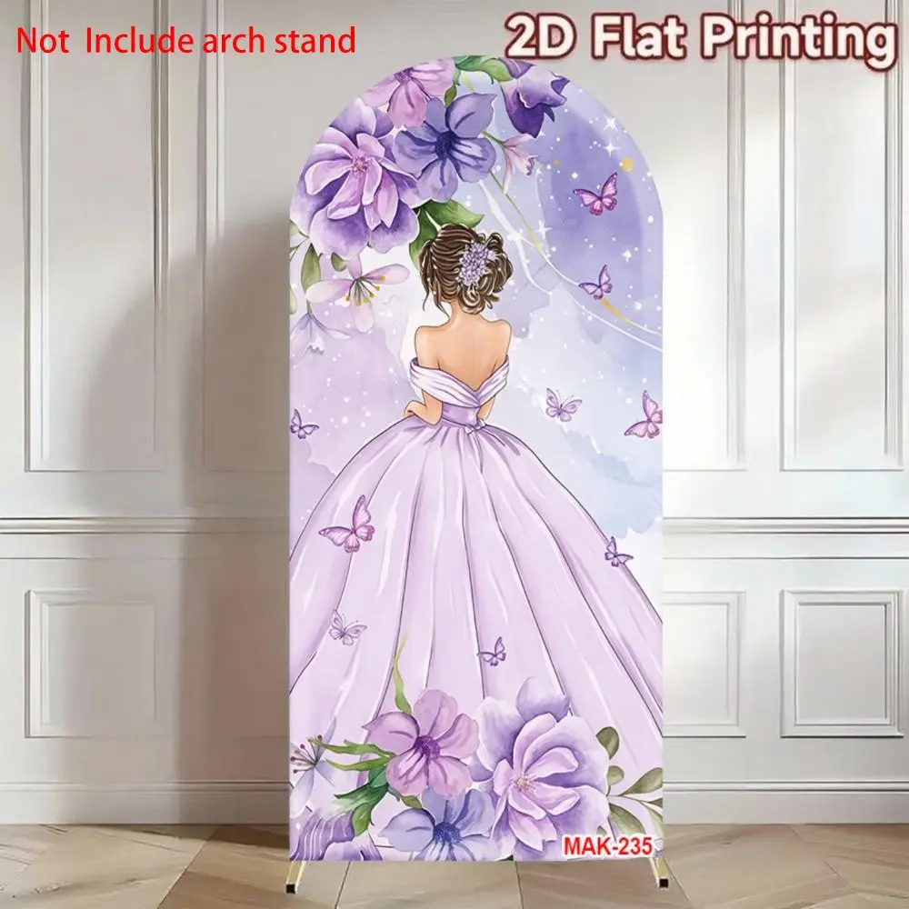 Mis Quince Girl 15th Birthday Arch Backdrop Cover Purple Floral Butterfly for Quinceanera Party Arched Wall Party Decor Background Decorative Banner Party Decoration Supplies Photo Backdrops Event Props