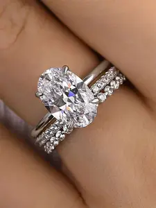 3 Pcs/set Classical Cubic Zirconia Marquise Ring Stack For Women For Valentine's Day Gift Wedding Anniversary Party Jewelry