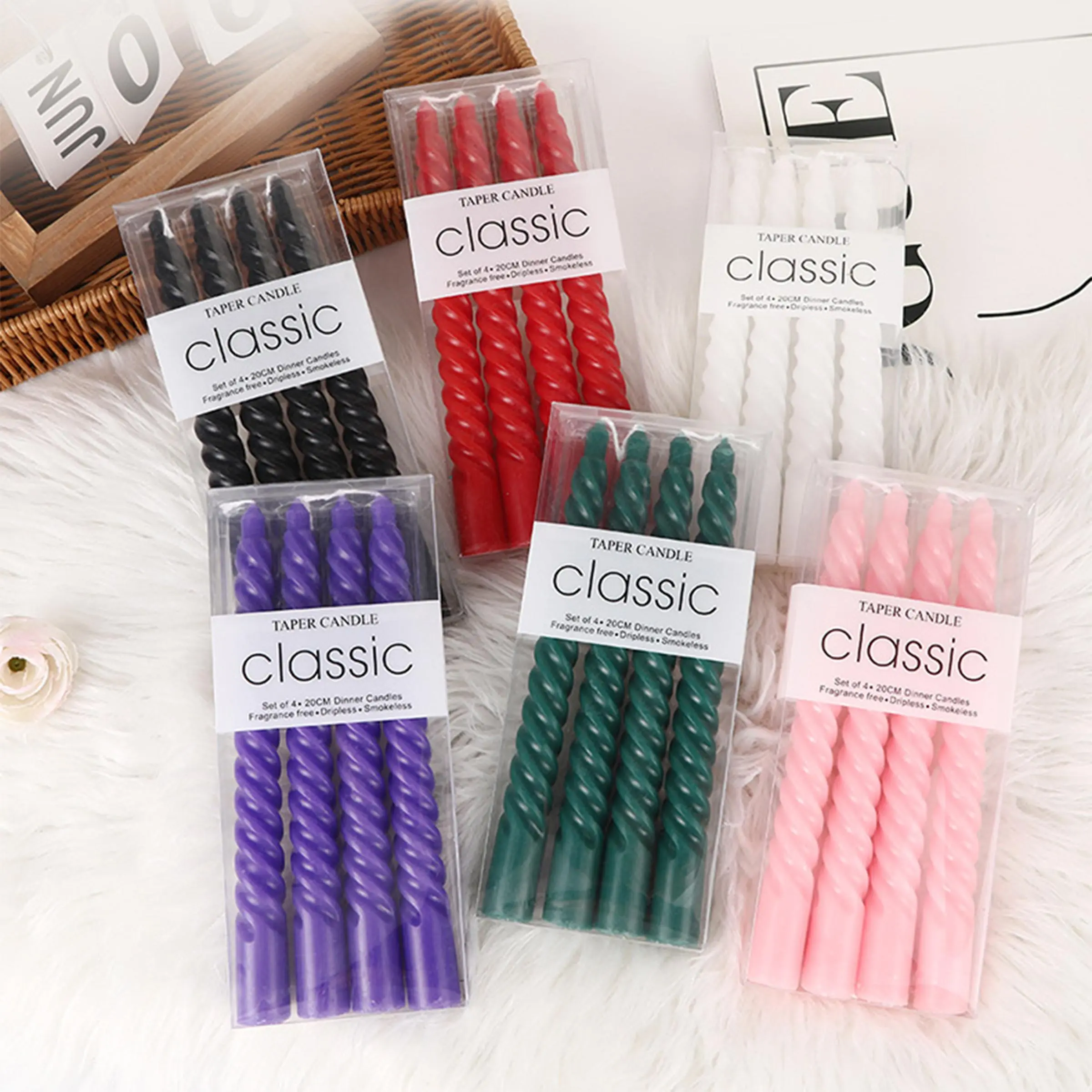 Colorful Spiral Candle Set, 4 Counts/box Romantic Smokeless Birthday Candles, Decorative Candle for Wedding & Party & Home Decor, Ornaments, Decoration, Gifts