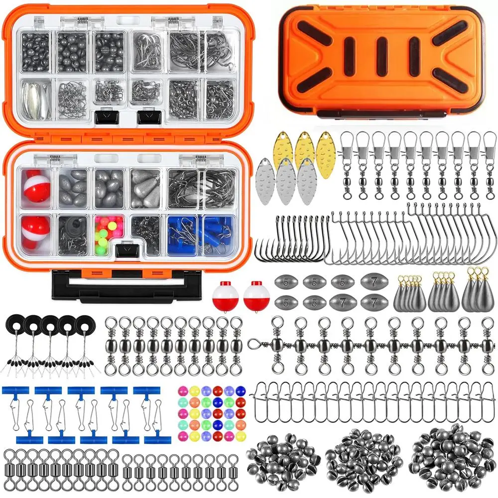 Fishing Lure Kit with Storage Box, 1 Set Fishing Hook & Sinker & Swivel & Bead Set, Outdoor Fishing Accessories, Outdoor Fishing Equipment for Bass & Trout, Fishing Gear Set, Fishing Tackle Kit, Tackle Supplies