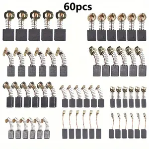 Graphite Motor Carbon Brushes Replacement Set - 60 PCS, 10 Sizes, Compatible with Impact Drills, Circular Saws, Angle Grinders