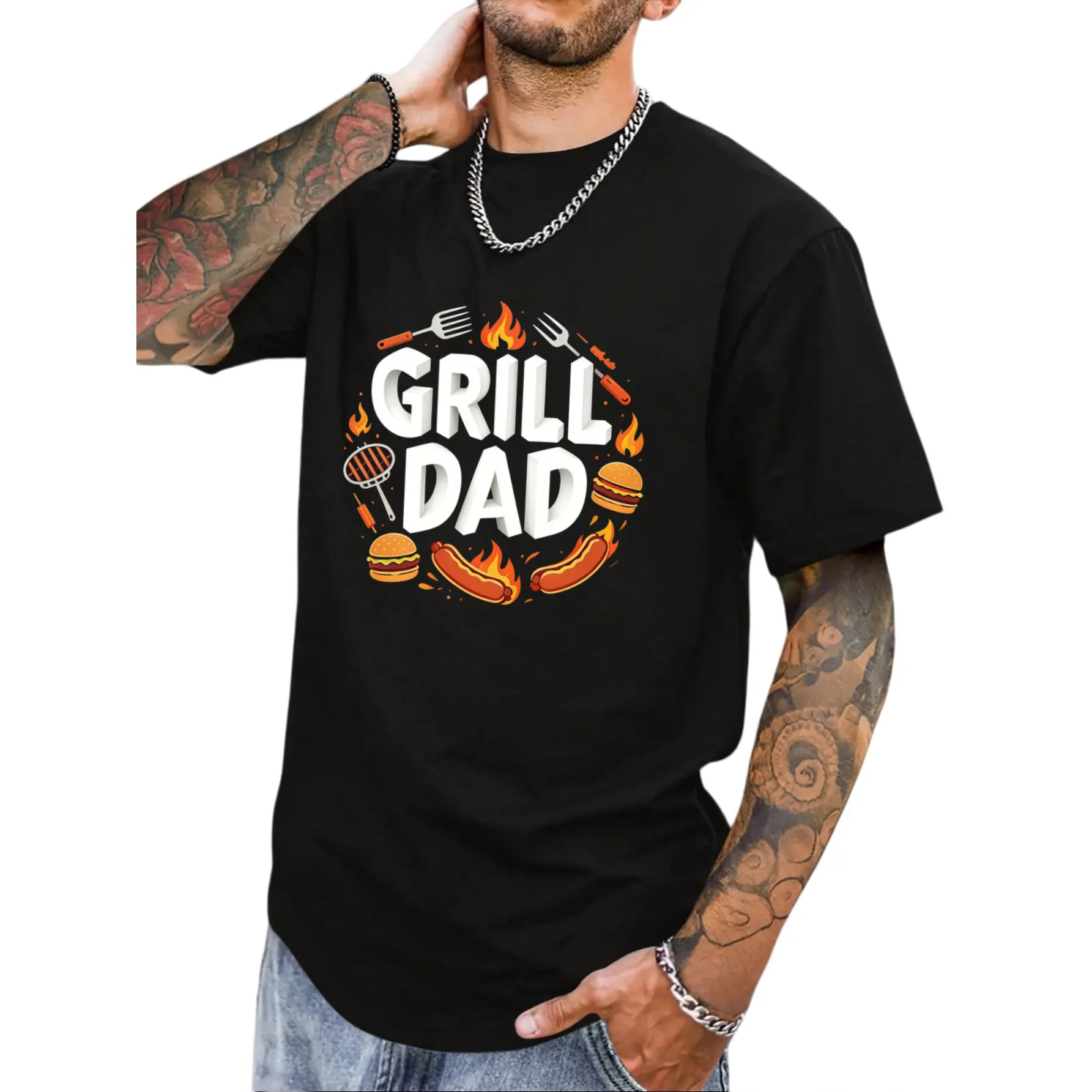 Summer Outdoor Grill Dad Fashion Printed T Shirt