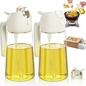 2-Pack 16oz Glass Oil Sprayer & Dispenser | 2-in-1 Olive Oil Mister for Cooking, Air Fryer, Salad & Grill