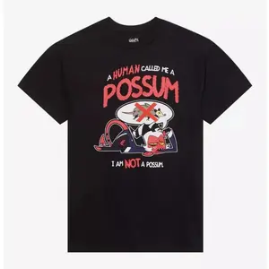 Men's Cotton Short-Sleeve Round Neck Sports T-Shirt - Sweat-Absorbent, Breathable Fabric, Fashion Casual Tee, Cartoon T-Shirts with Helluva Boss Moxxie "Not A Possum" Graphic Print, Men's Clothes, Menswear Tshirt