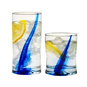 Libbey Blue Ribbon 16 Piece Tumbler and Rocks Glass Set, Infused Blue Ribbon Drinkware Glasses Set, Artisan Inspired Four-Dimple Shaped Rock Glasses, Dishwasher Safe Tumbler Glasses Set