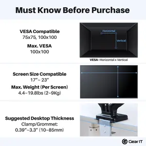 Dual Monitor Mount - to 32-inch Monitors (Up to 19.8 lbs)