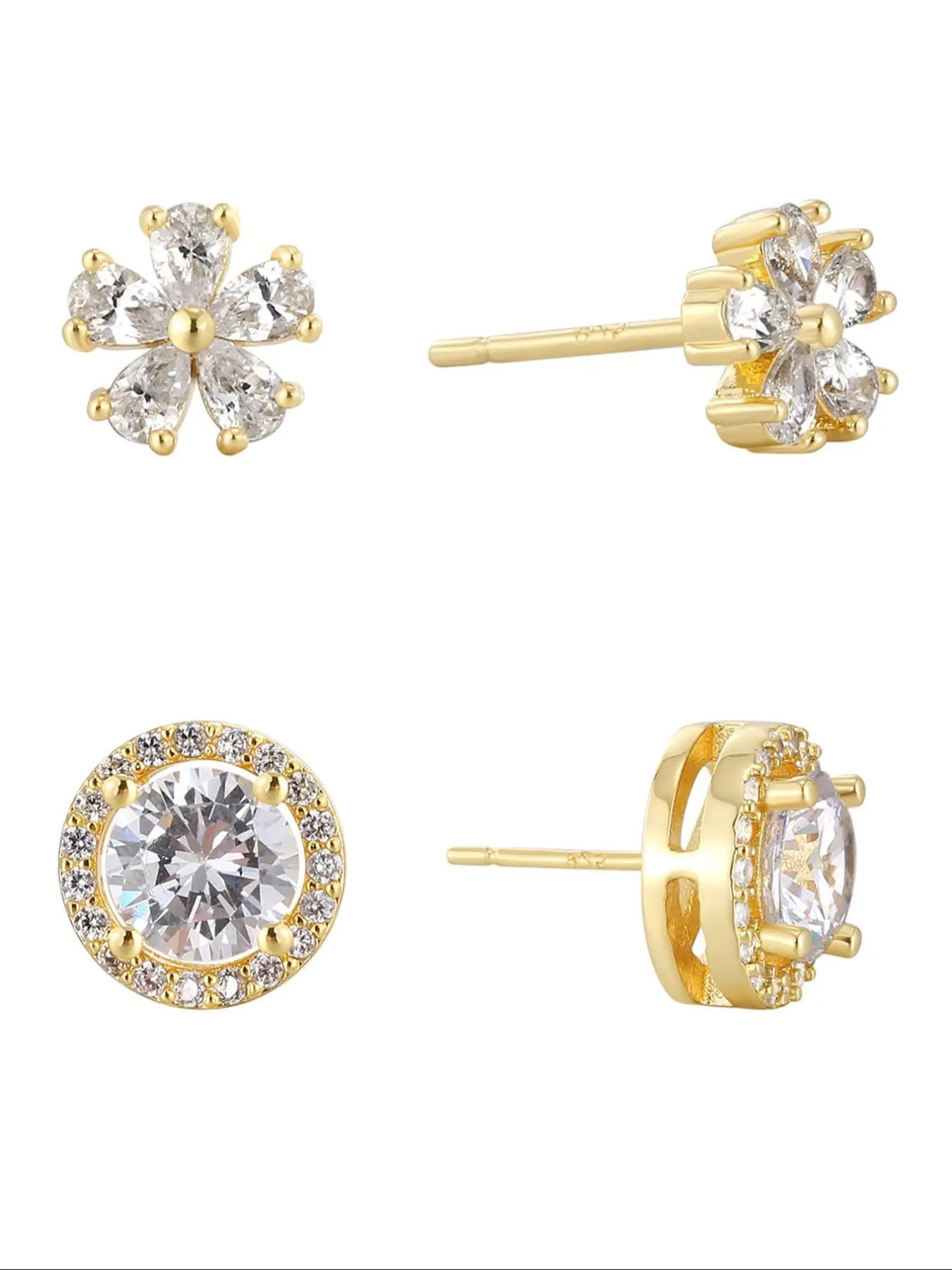 Women's Elegant Rhinestone Decor Flower & Round Design Stud Earrings, Exquisite Trendy Stud Earrings, Chic Gorgeous Jewelry As Birthday Gift for Girlfriend