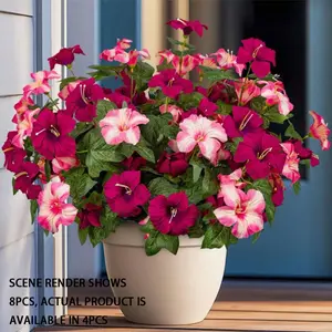 4 Piece Realistic Miniature Petunia Flower, UV-Resistant, Non-Fading, Silk Floral Decor, Decorative Flowers, Suitable For Spring Garden, Balcony, Patio, Porch, Vase, Wedding, Birthday Party, Living Room, Office Desk, Indoor And Outdoor Home Decor