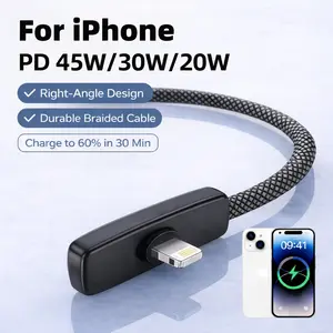 PD30W/20W Right Angle USB-C to Lightning Fast Charging Cable for iPhone 14 Pro/13 mini/13/12/11 Pro MAX/XR/XS/8/7/Plus/6S/SE/iPad MacBook Braided Nylon Durable Cord with Anti-Break Head 90 Degree Gaming Design