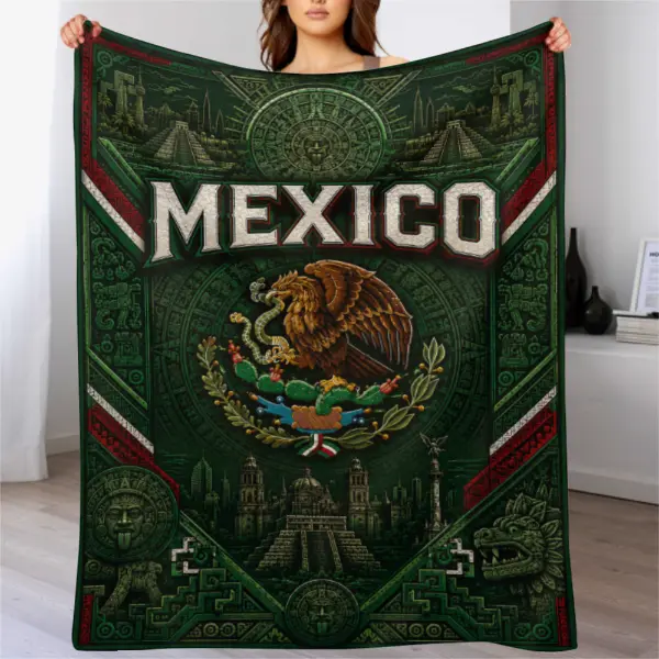 Mexico Aztec Calendar Blanket, Mexican Eagle Heritage Throw Blanket, Chichén Itzá Pyramid Mayan Art Design, Mexican Pride Fleece Blanket, Soft Lightweight Blanket for Couch Sofa Bed Home Decor