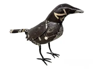 Recycled Scrap Metal Crow Raven Statue For Home or Garden Decor - 7.25" x 12.5"