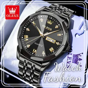 OLEVS 9931 Men's Light Luxury Business Watch with Roman Numerals Dial and Crystals, Waterproof Quartz Movement with Dual Calendar for Daily Wear