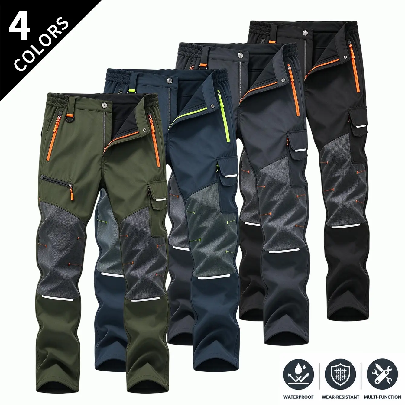 Men's Stretch Durable Work Pants, Multi Tool Pockets, Reinforced Knee, Elastic Waist Utility Cargo Trousers for Construction, Repair & Workshop