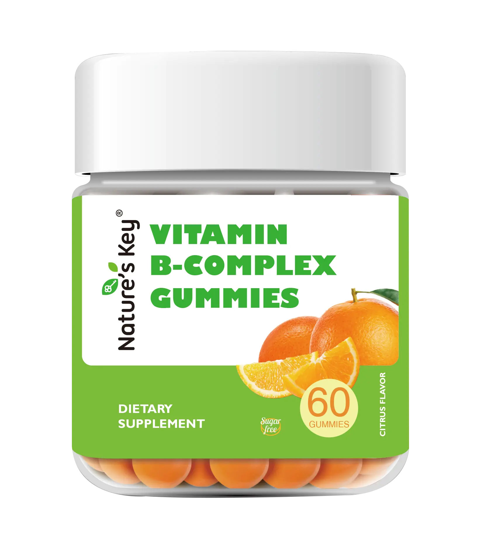 Nature’s Key Vitamin B-Complex Gummies, 60 Count Sugar Free Citrus Flavor Dietary Supplement, Vegan Gelatin-Free Non-GMO Gummies