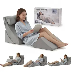 4PCS Orthopedic Bed Wedge Pillow Set, Post Surgery Foam for Back, Neck and Leg Pain Relief, Comfortable & Adjustable Ortho Pillows - Anti Snoring, Heartburn, Acid Reflux & GERD Sleeping, Grey