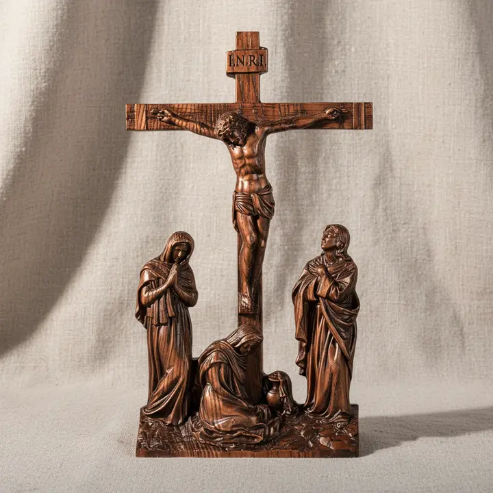 Handcrafted Wooden Jesus Crucifixion Cross Sculpture - Christian Religious Decor Figures, Home Room Decor Memorial Gift