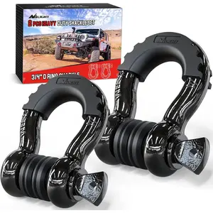 Nilight 2 Pack 3/4" D-Ring Shackle 4.75 Ton (9500 Lbs) Capacity with 7/8" Pin Heavy Duty Off Road Recovery Shackle with Isolators & Washer Kit for Jeep Truck Vehicle , Black Tree Savers Tow Strap Tow Hook Trailers Snatch Blocks Car Accessories