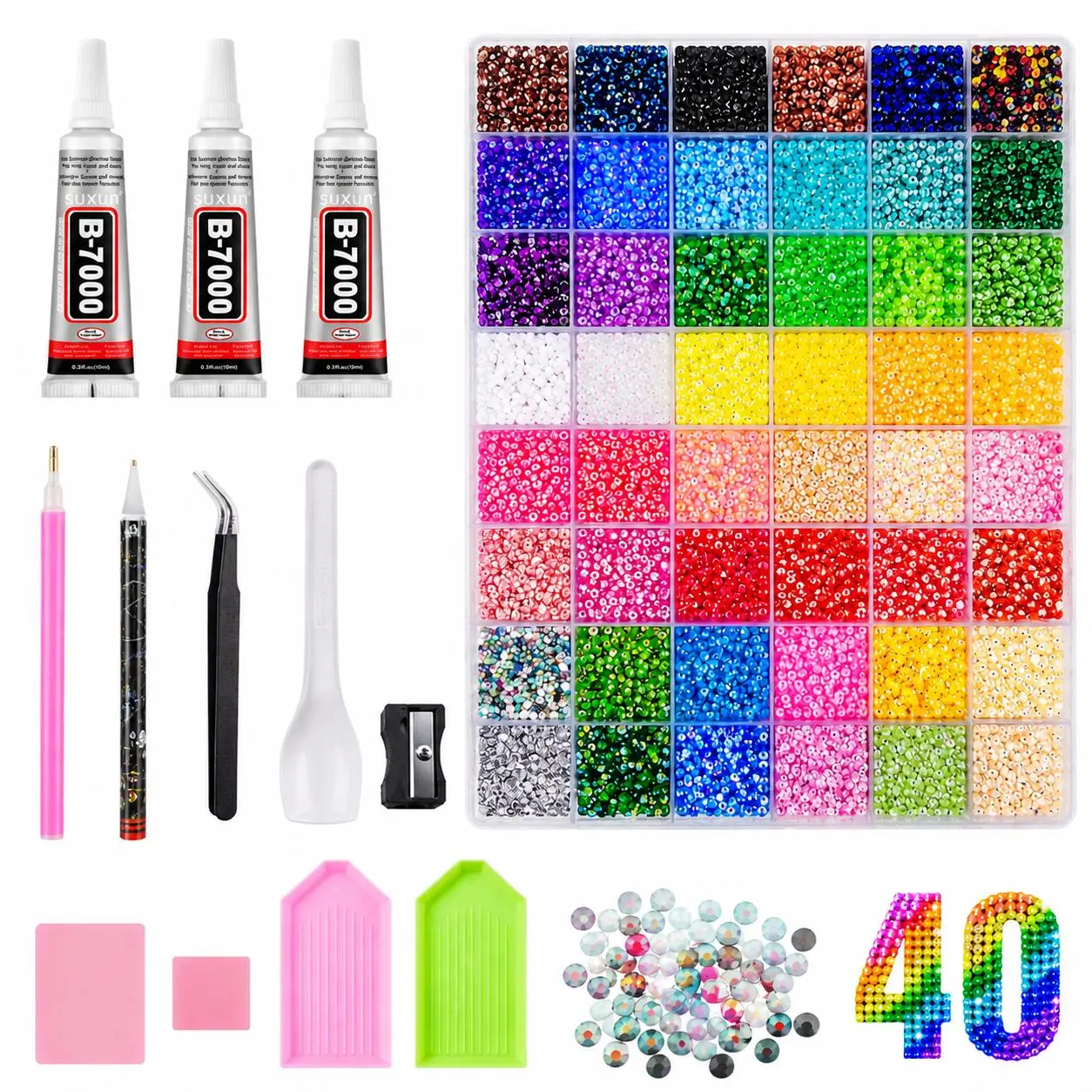 32000Pcs Resin Jelly Rhinestones, Multi-Color 5mm Flatback Crystals with Tweezers & DIY Tools, Shiny Gemstones with 3 Pack 10ml B7000 Jewelry Glue, Ideal for DIY Crafts, Clothing, Tumblers, Phone Cases, Shoes & Nail Art