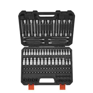 VEVOR Bit Socket Set, 107-Piece SAE and Metric, Hex/Torx/External Torx/Tamper-Proof/Extra Long, S2 Alloy Steel and Cr-V Steel, 1/4 in, 3/8 in, and 1/2 in Drives, with Enhanced Storage Case, Hand Use